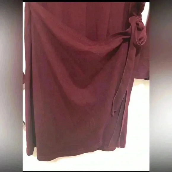 Deep Burgundy Ruffled Bell Sleeve Sheath Dress - Picture 6 of 13